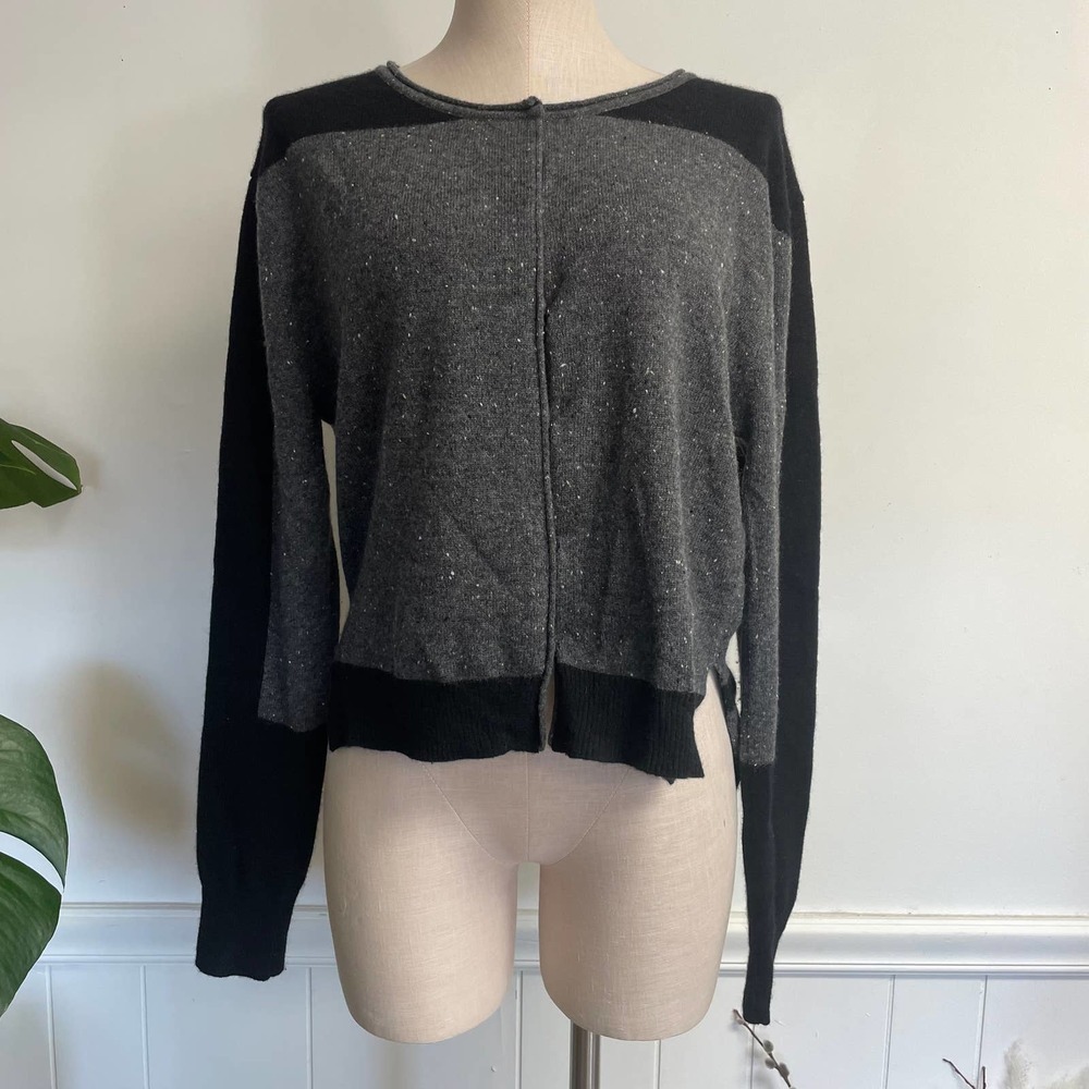 L2 London Cashmere Black Gray Colorblock Cardigan Sz M